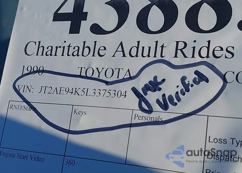 1990 Toyota Corolla Dlx from USA, damaged, VIN JT2AE94K5L3375304